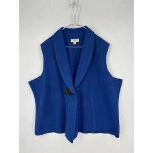 Norm Thompson Sweater Vest Plus 3X Blue Boiled Wool Shawl Collar Snap